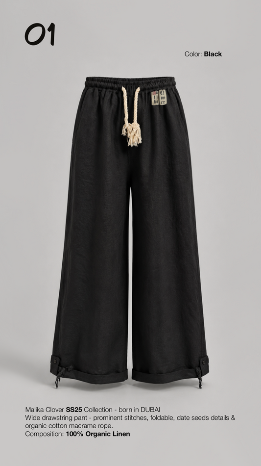 NOIR — Drawstring wide-leg pant